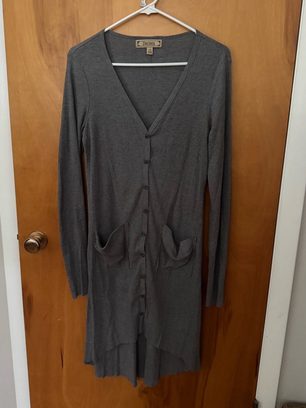 Decree Women's Long Gray Button-Front Cardigan